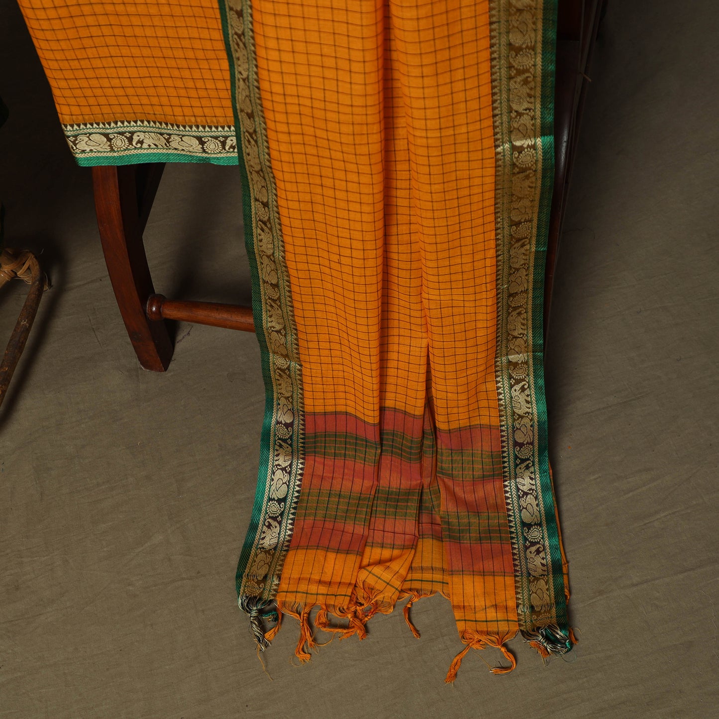 Dharwad Checks Mercerised Cotton 3pc Unstitched Dress Material Suit Set with Woven Border 11