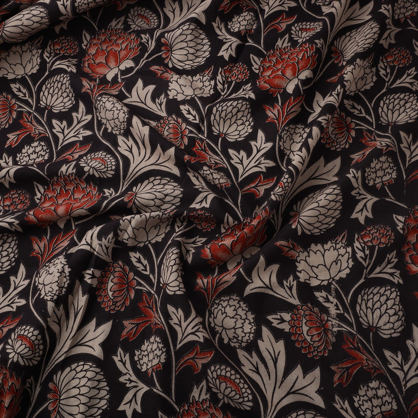 Black Printed Kalamkari Cotton Fabric