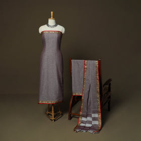 Dharwad Checks Mercerised Cotton 3pc Unstitched Dress Material Suit Set with Woven Border 12