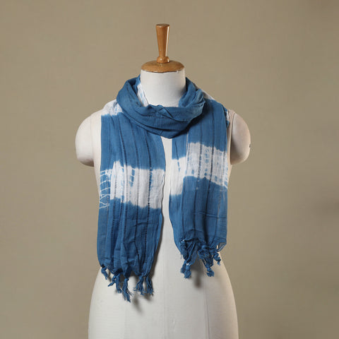 Blue Tie-Dye Cotton Shibori Stole with Tassels