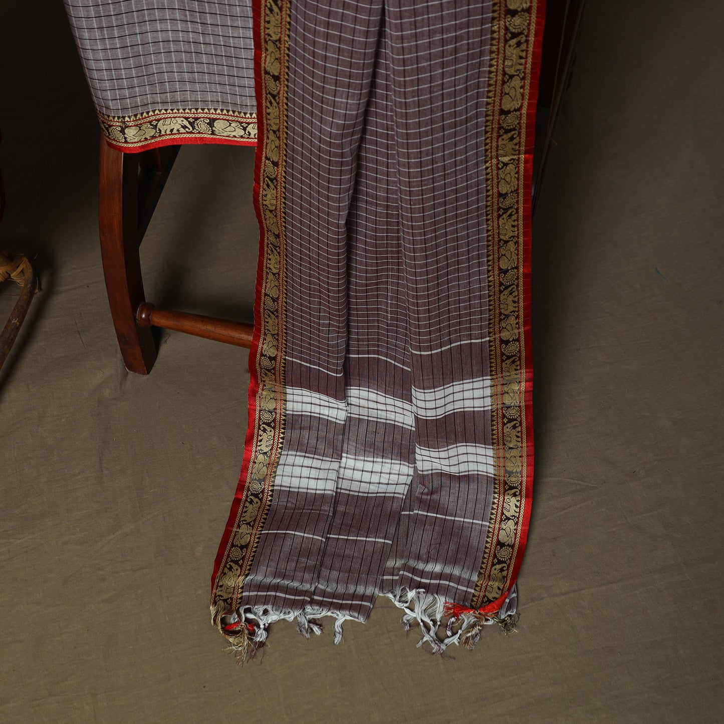Dharwad Checks Mercerised Cotton 3pc Unstitched Dress Material Suit Set with Woven Border 12