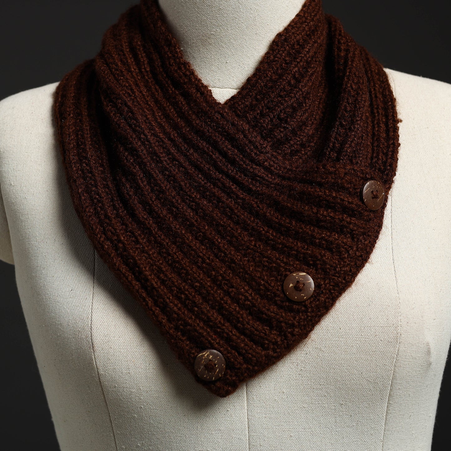 Brown - Kumaun Hand Knitted Woolen Button Cowl 128