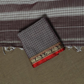 Dharwad Checks Mercerised Cotton 3pc Unstitched Dress Material Suit Set with Woven Border 12