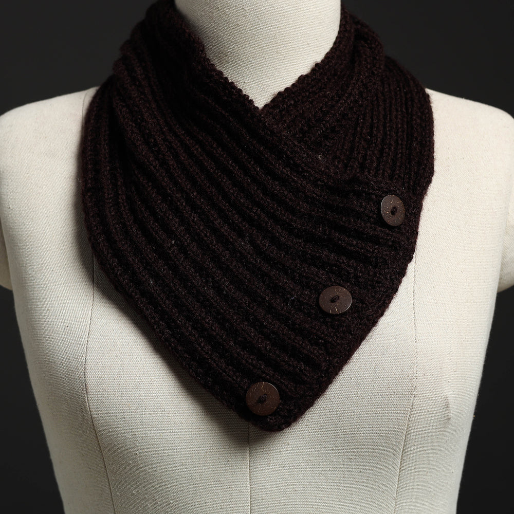 Brown - Kumaun Hand Knitted Woolen Button Cowl 129