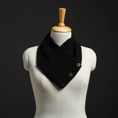 Black - Kumaun Hand Knitted Woolen Button Cowl 130