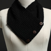 Black - Kumaun Hand Knitted Woolen Button Cowl 130