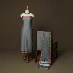 Dharwad Checks Mercerised Cotton 3pc Unstitched Dress Material Suit Set with Woven Border 13