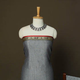 Dharwad Checks Mercerised Cotton 3pc Unstitched Dress Material Suit Set with Woven Border 13