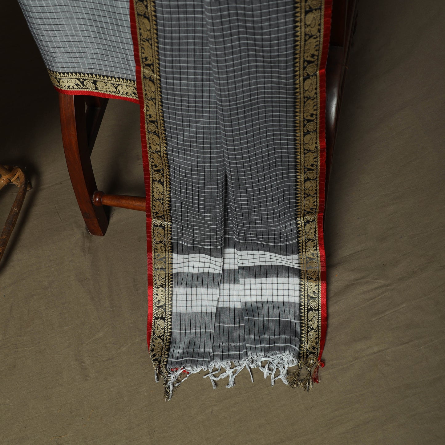 Dharwad Checks Mercerised Cotton 3pc Unstitched Dress Material Suit Set with Woven Border 13