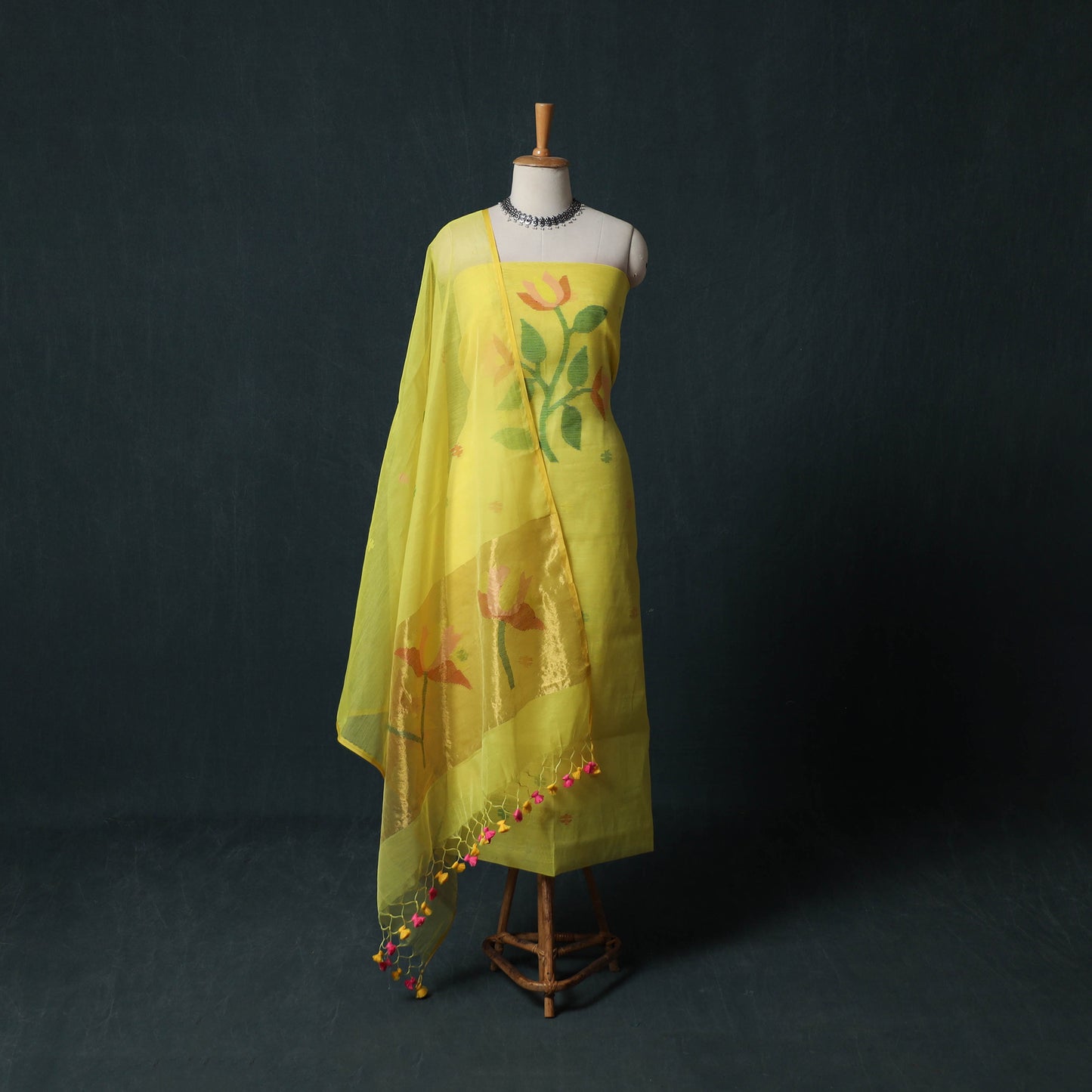 Jamdani Pure Handloom Muslin 2pc Unstitched Dress Material Kurta Set 04