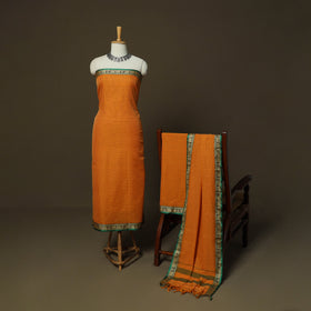 Dharwad Checks Mercerised Cotton 3pc Unstitched Dress Material Suit Set with Woven Border 14