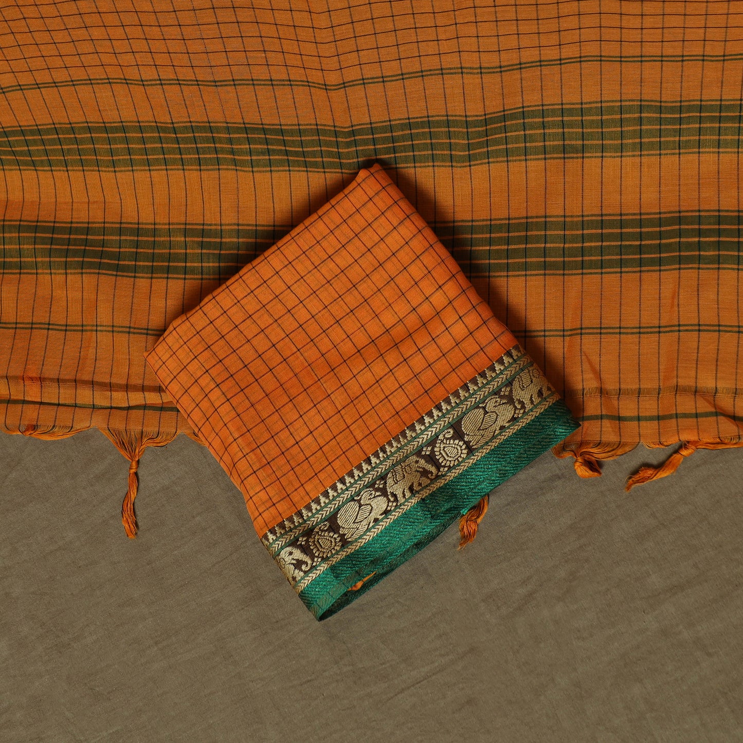 Dharwad Checks Mercerised Cotton 3pc Unstitched Dress Material Suit Set with Woven Border 14