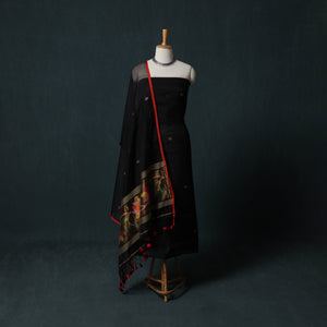 Black - Jamdani Pure Handloom Muslin 2pc Unstitched Dress Material Kurta Set 06