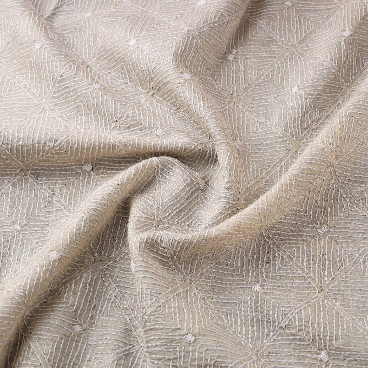 Hand Embroidered Pure Tussar Silk Handloom Kantha Fabric of Bengal 01
