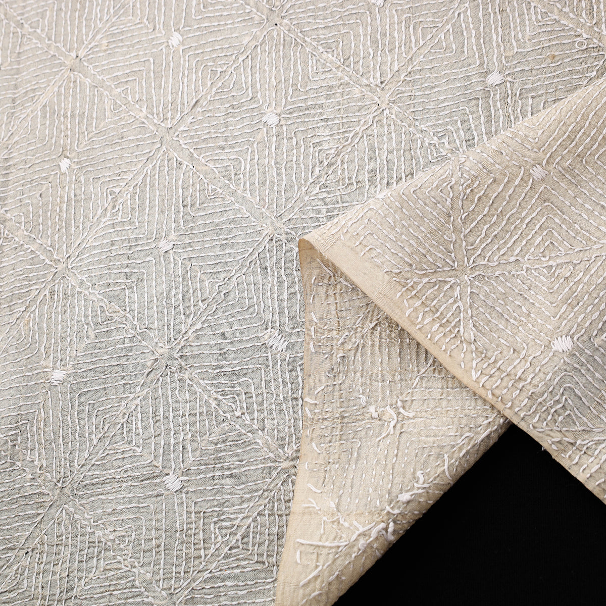 Hand Embroidered Pure Tussar Silk Handloom Kantha Fabric of Bengal 01