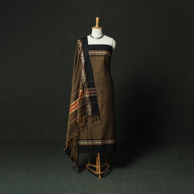 Brown - Dharwad Woven Mercerised Cotton 3pc Unstitched Dress Material Suit Set 28