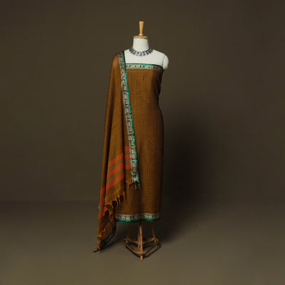 Dharwad Checks Mercerised Cotton 3pc Unstitched Dress Material Suit Set with Woven Border 15