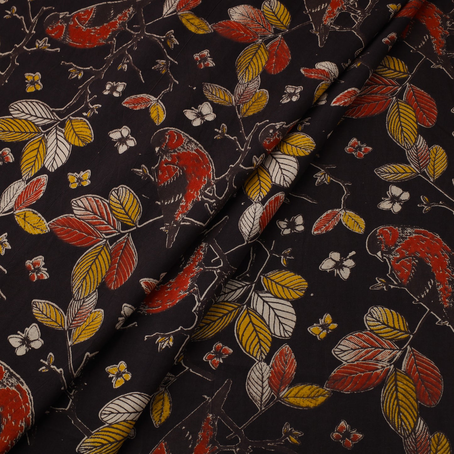 Black Printed Kalamkari Cotton Fabric