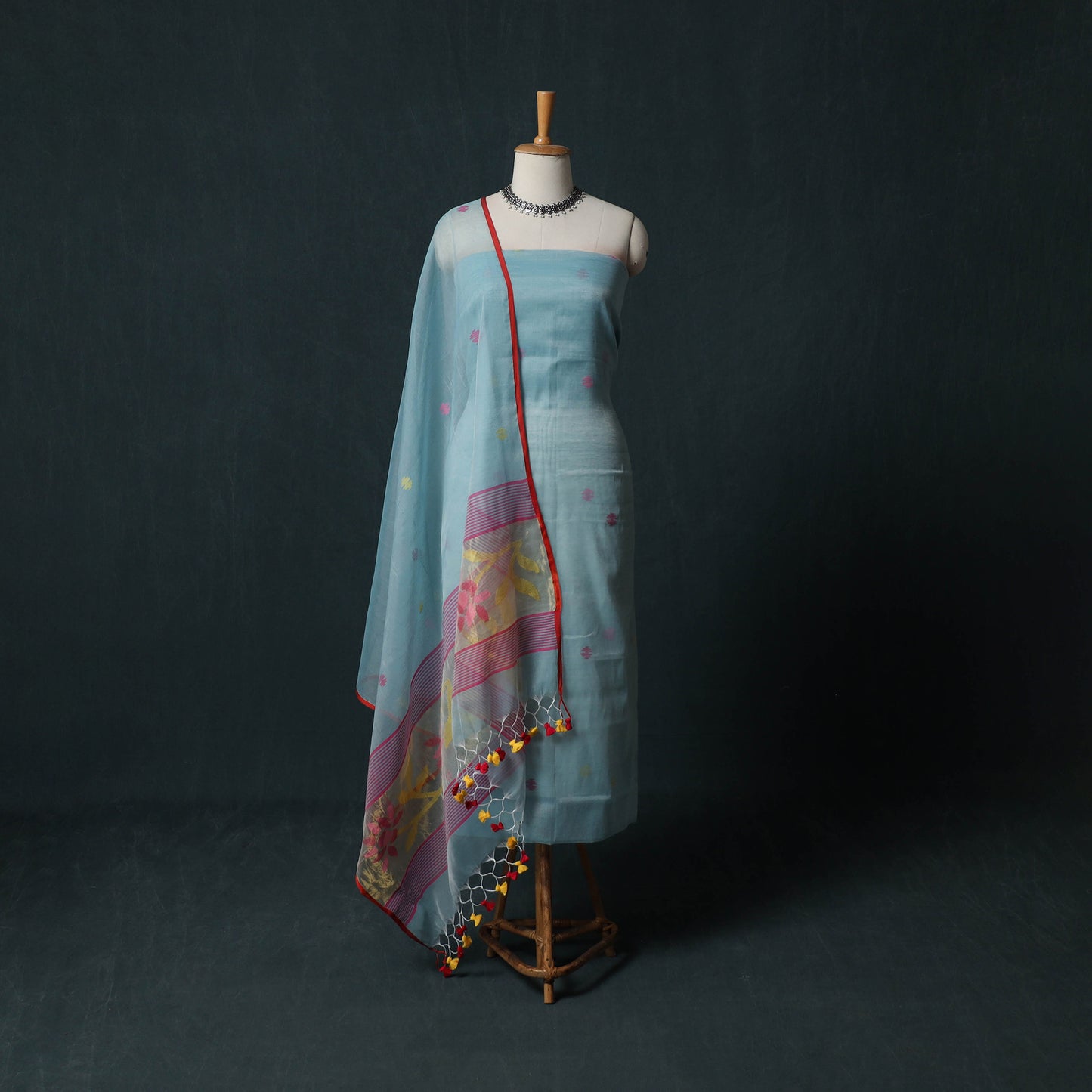 Jamdani Pure Handloom Muslin 2pc Unstitched Dress Material Kurta Set 07