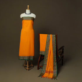 Dharwad Mercerised Cotton 3pc Unstitched Dress Material Suit Set with Woven Border 16
