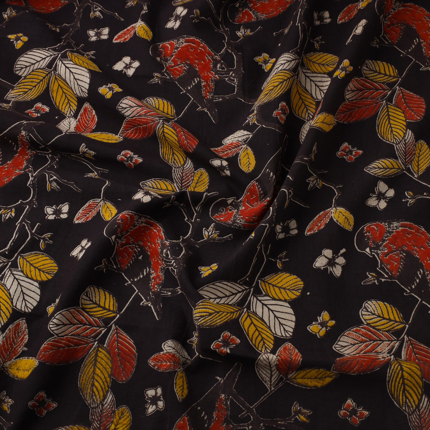 Black Printed Kalamkari Cotton Fabric