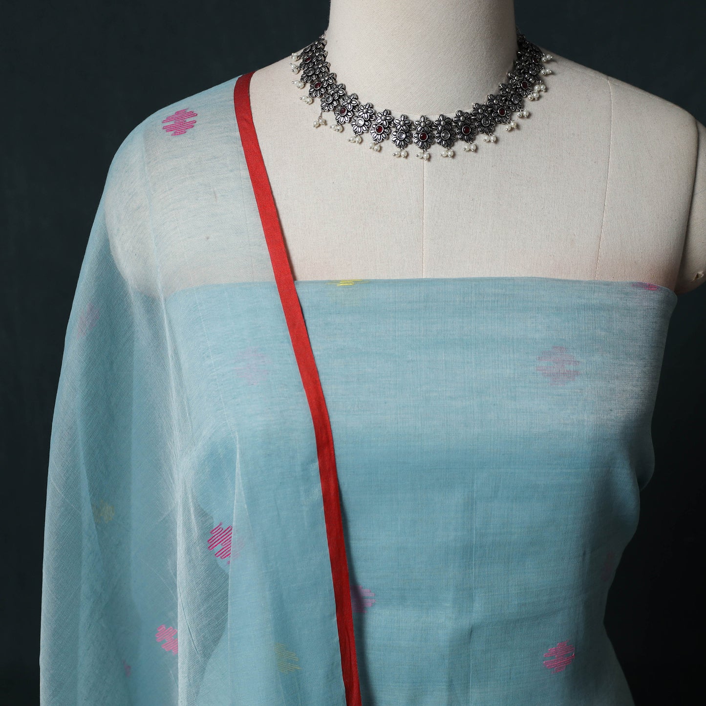 Jamdani Pure Handloom Muslin 2pc Unstitched Dress Material Kurta Set 07