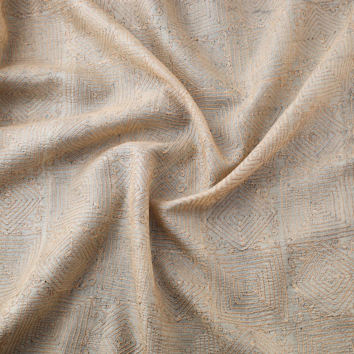 Hand Embroidered Pure Tussar Silk Handloom Kantha Fabric of Bengal 03