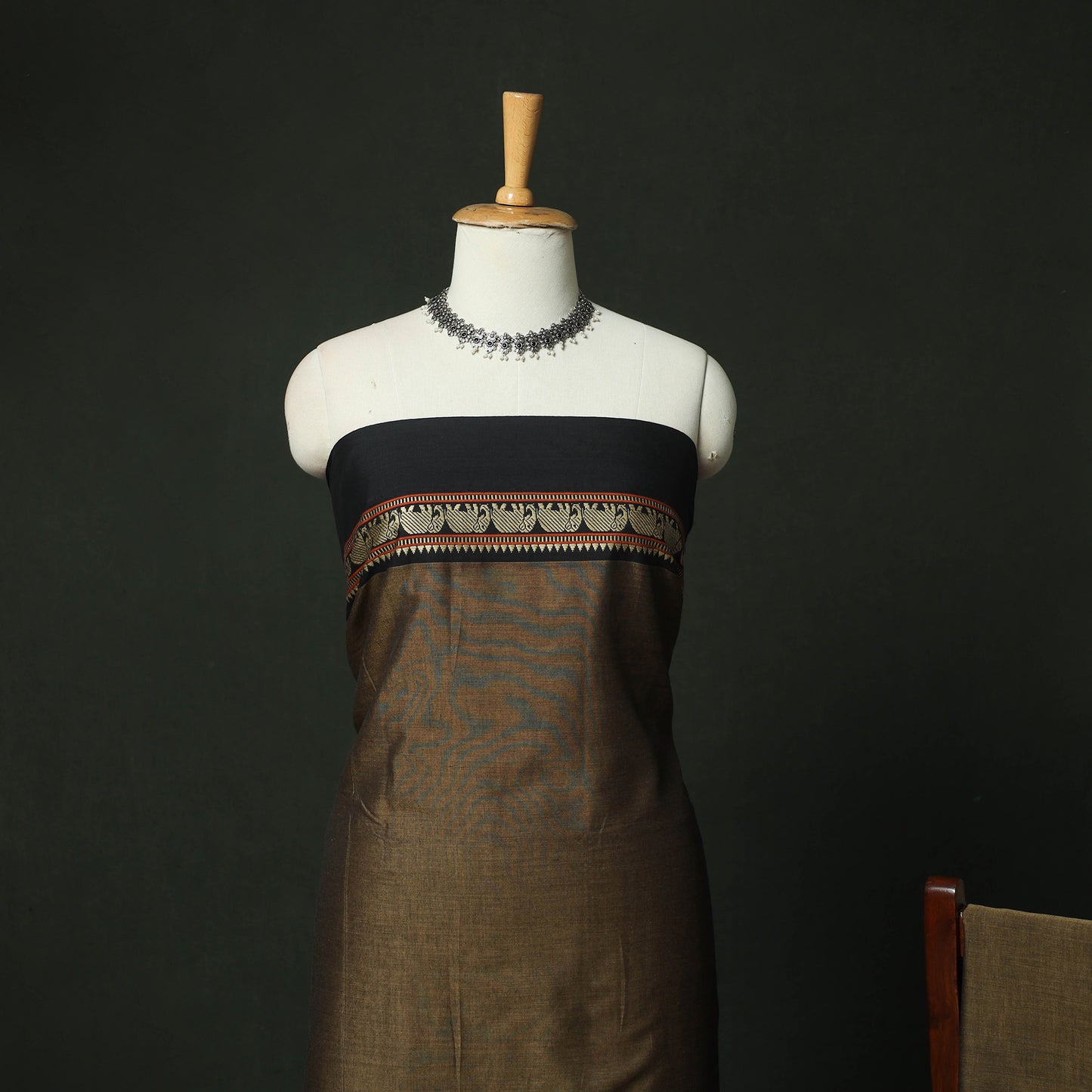 Brown - Dharwad Woven Mercerised Cotton 3pc Unstitched Dress Material Suit Set 28