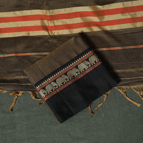 Brown - Dharwad Woven Mercerised Cotton 3pc Unstitched Dress Material Suit Set 28