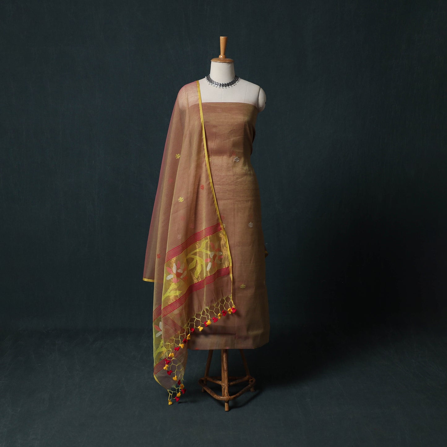Jamdani Pure Handloom Muslin 2pc Unstitched Dress Material Kurta Set 08