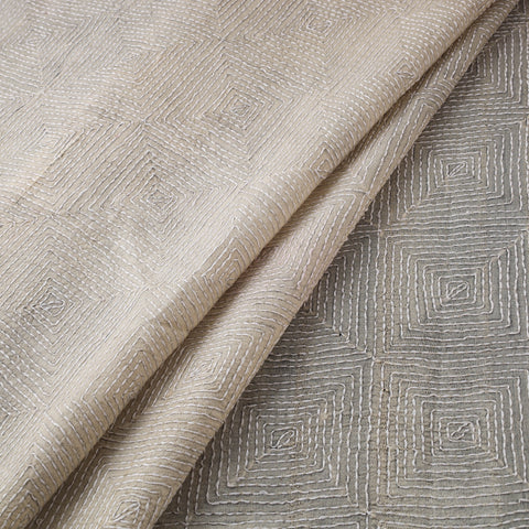 Hand Embroidered Pure Tussar Silk Handloom Kantha Fabric of Bengal 04