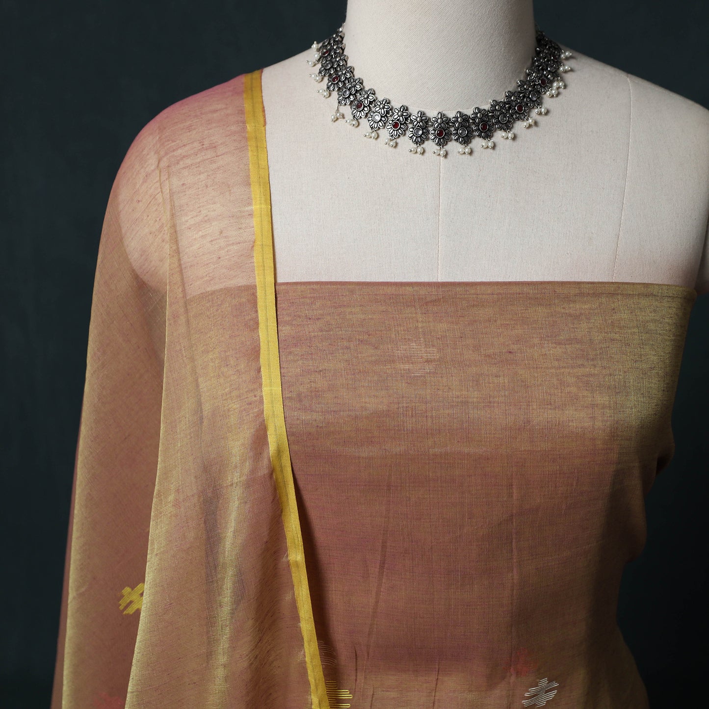 Jamdani Pure Handloom Muslin 2pc Unstitched Dress Material Kurta Set 08