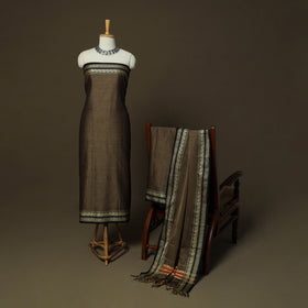 Dharwad Mercerised Cotton 3pc Unstitched Dress Material Suit Set with Woven Border 17