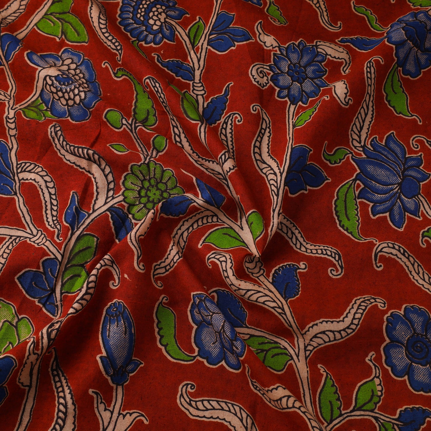 Red Printed Kalamkari Cotton Fabric