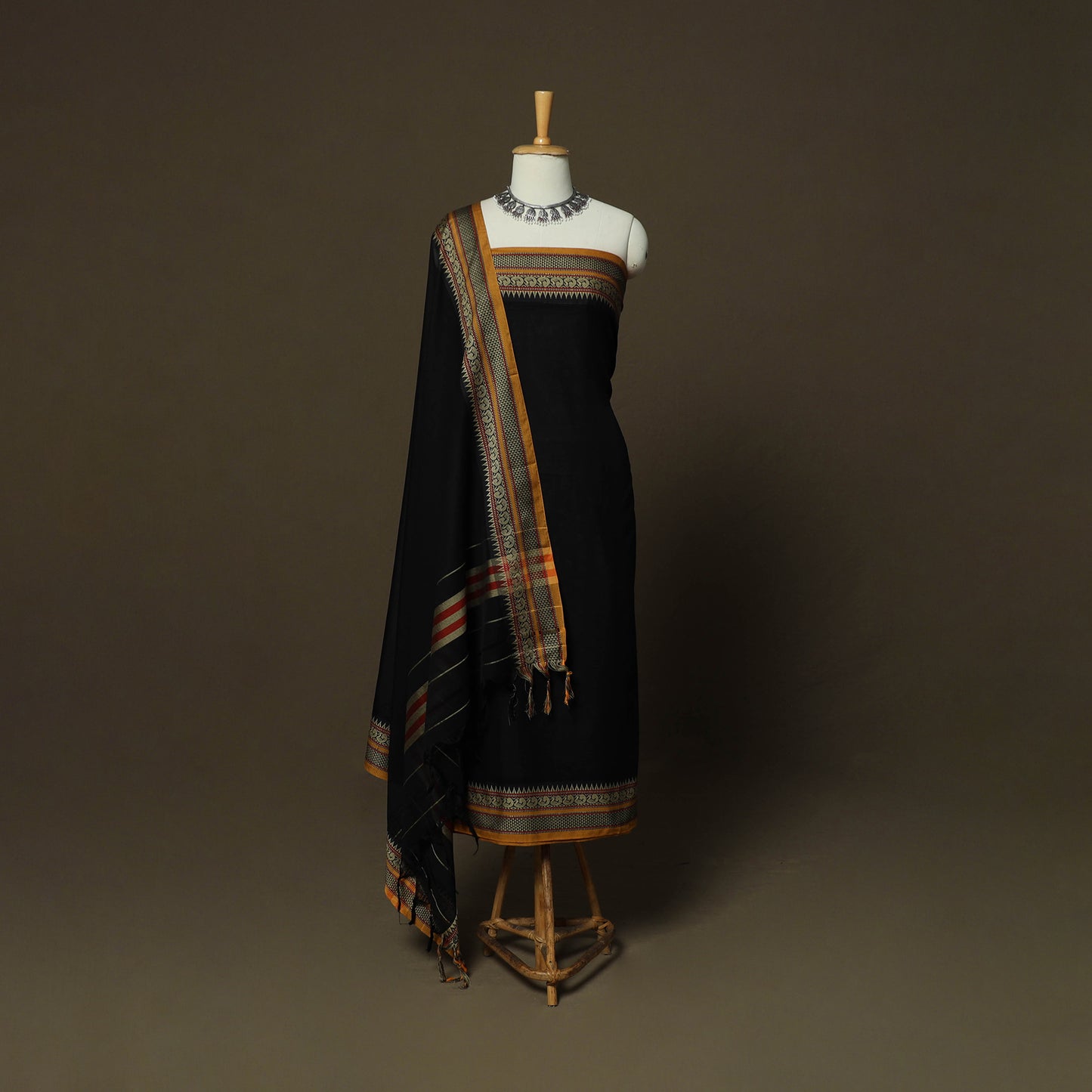 Dharwad Mercerised Cotton 3pc Unstitched Dress Material Suit Set with Woven Border 18