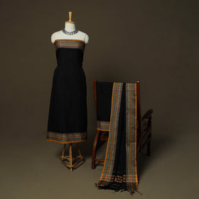 Dharwad Mercerised Cotton 3pc Unstitched Dress Material Suit Set with Woven Border 18