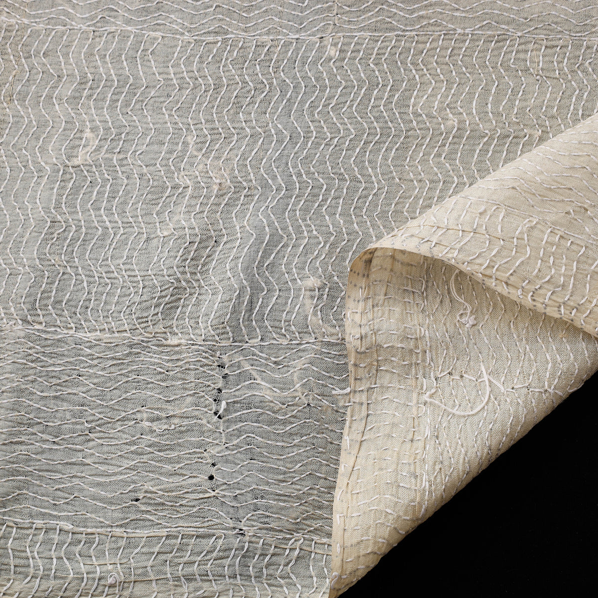Hand Embroidered Pure Tussar Silk Handloom Kantha Fabric of Bengal 05