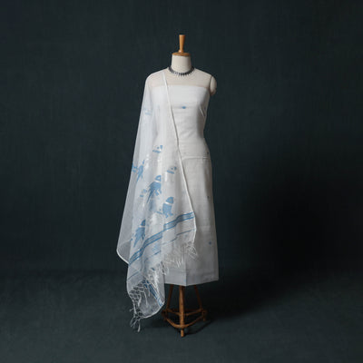 Jamdani Pure Handloom Muslin 2pc Unstitched Dress Material Kurta Set 10