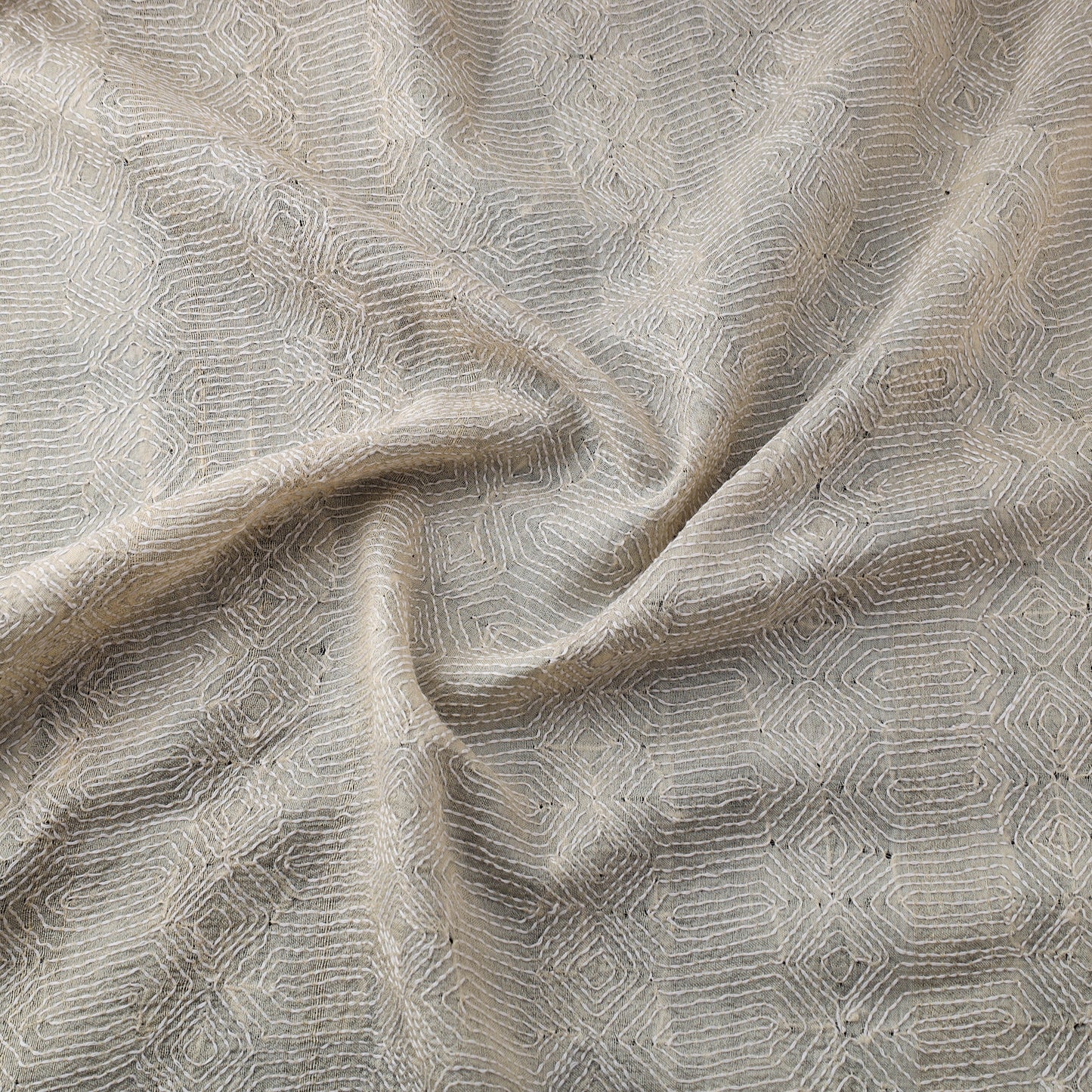 Hand Embroidered Pure Tussar Silk Handloom Kantha Fabric of Bengal 06