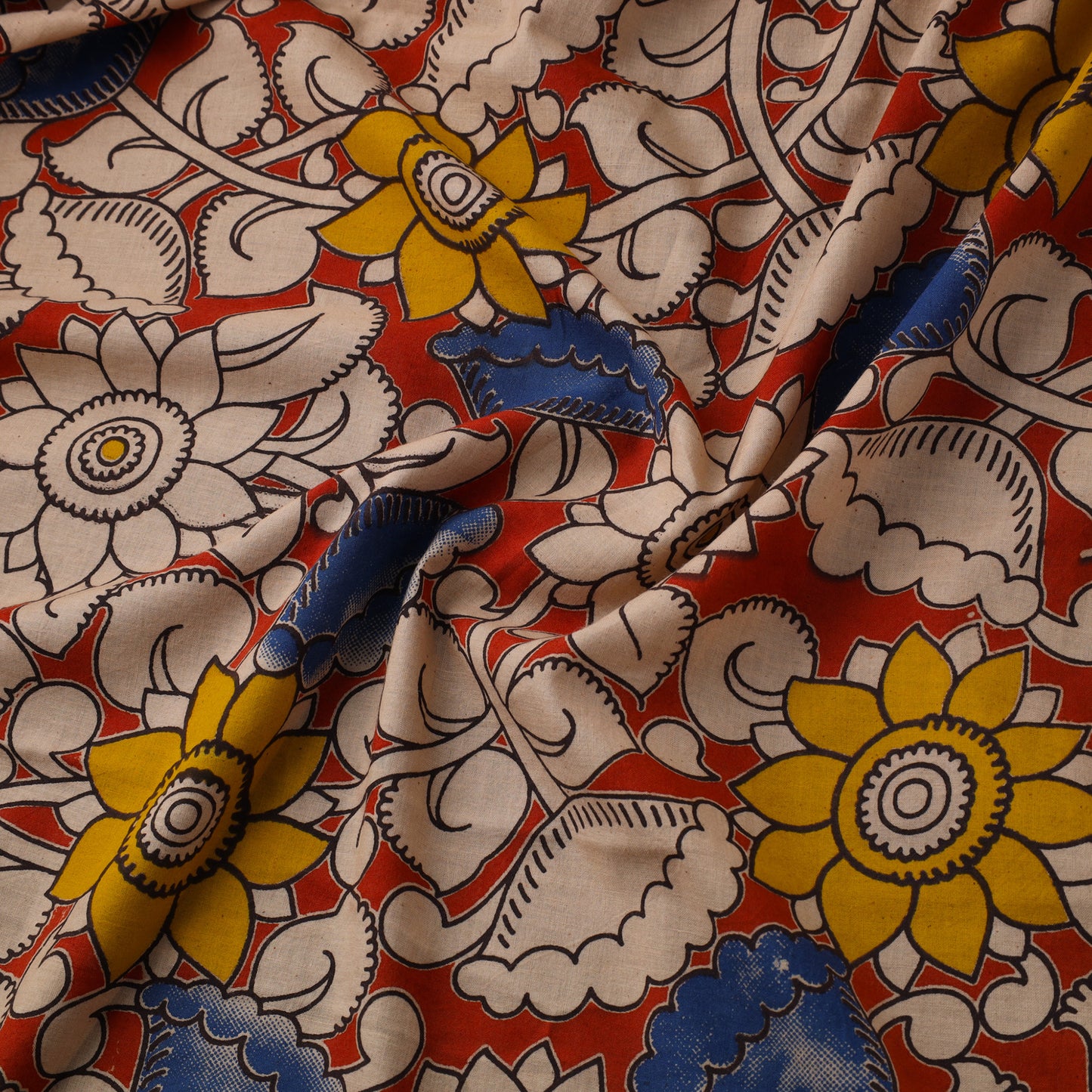 Red Printed Kalamkari Cotton Fabric