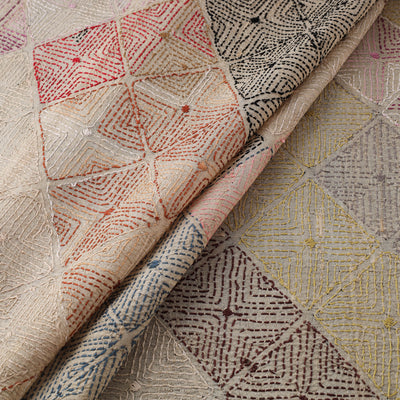 Hand Embroidered Pure Tussar Silk Handloom Kantha Fabric of Bengal 07