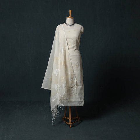 Jamdani Pure Handloom Muslin 2pc Unstitched Dress Material Kurta Set 11
