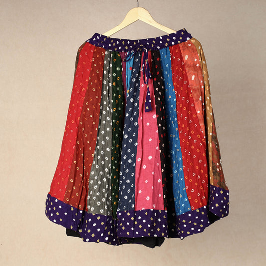 Multicolor - Bandhani Tie-Dye Patchwork Cotton Short Skirt