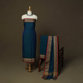 Dharwad Mercerised Cotton 3pc Unstitched Dress Material Suit Set with Woven Border 19
