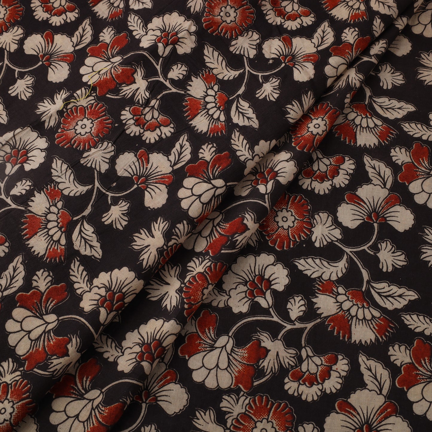 Black Printed Kalamkari Cotton Fabric