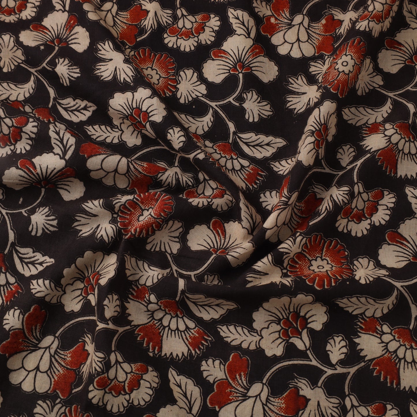 Black Printed Kalamkari Cotton Fabric