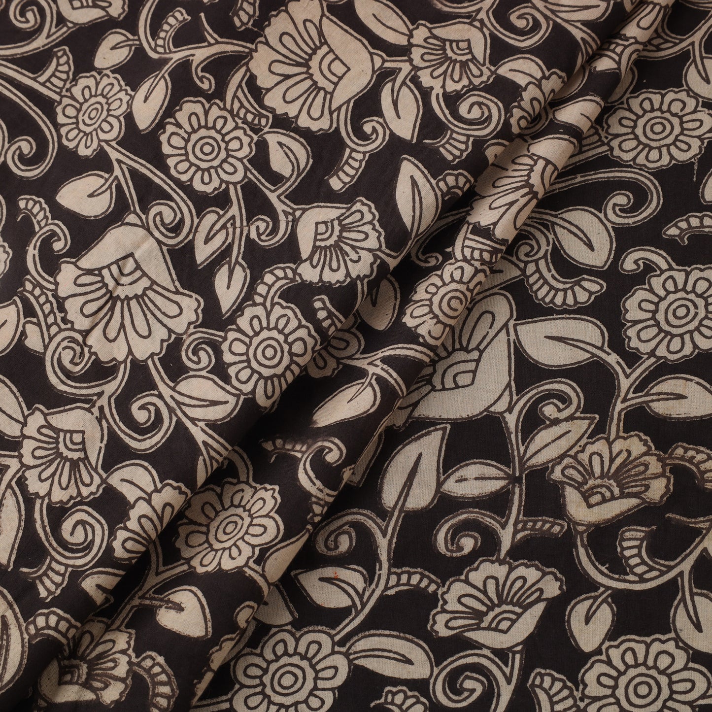 Black Printed Kalamkari Cotton Fabric