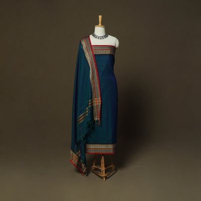Dharwad Mercerised Cotton 3pc Unstitched Dress Material Suit Set with Woven Border 19
