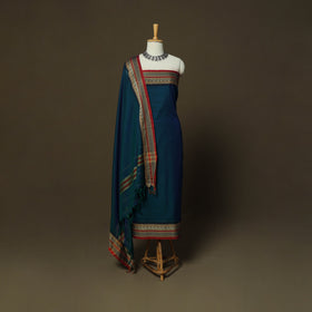 Dharwad Mercerised Cotton 3pc Unstitched Dress Material Suit Set with Woven Border 19