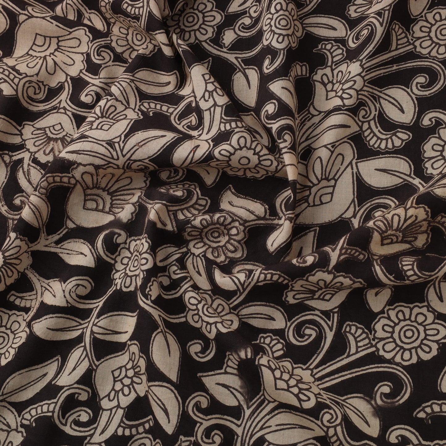 Black Printed Kalamkari Cotton Fabric